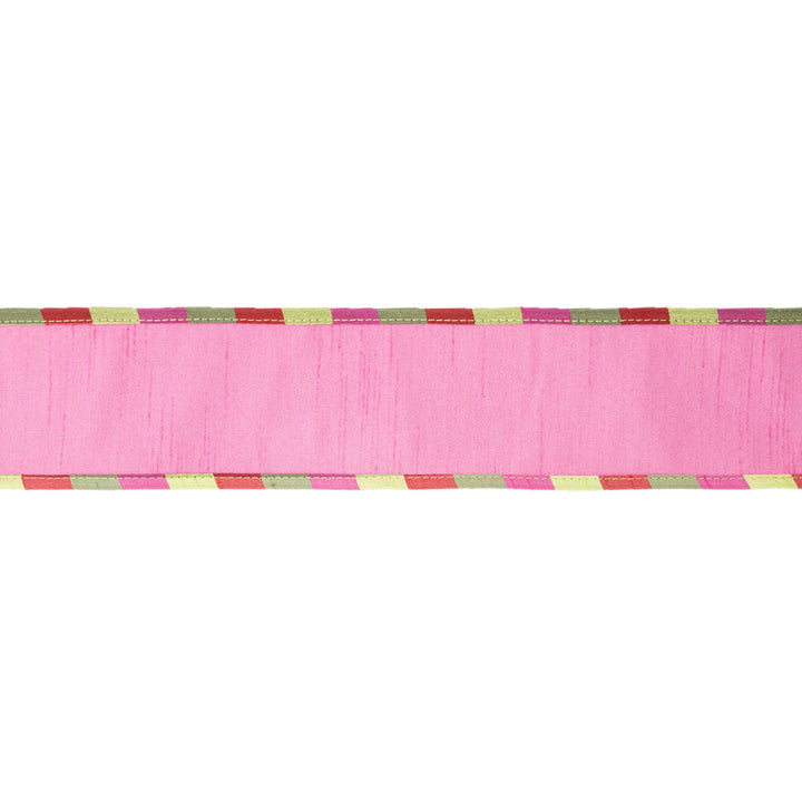 2 1/2" Wired Reversible Ribbon | Pink/Apple Green Dupion Apsen Check Piping | 10 Yard Roll