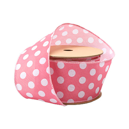 2 1/2" Wired Ribbon | Pink w/ White Polka Dot | 10 Yard Roll LaRibbons and Crafts