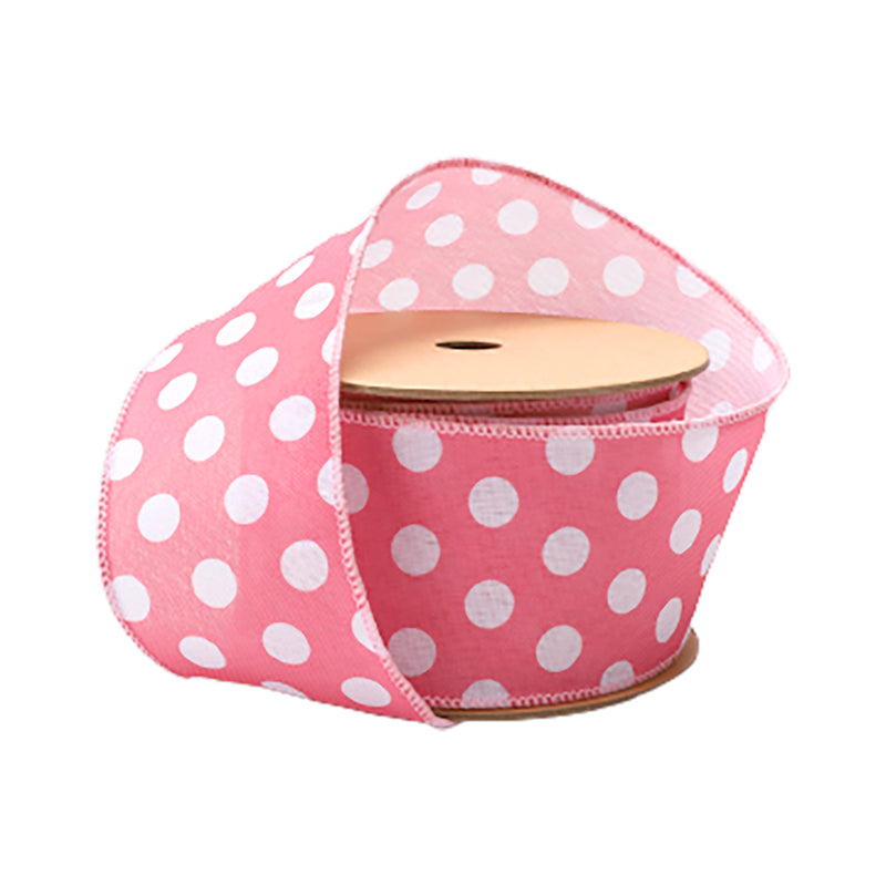 2 1/2" Wired Ribbon | Pink w/ White Polka Dot | 10 Yard Roll