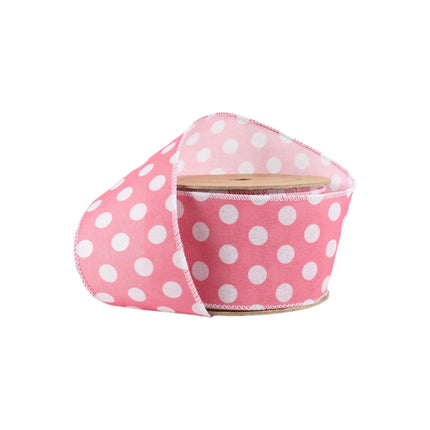 2 1/2" Wired Ribbon | Pink w/ White Polka Dot | 10 Yard Roll LaRibbons and Crafts
