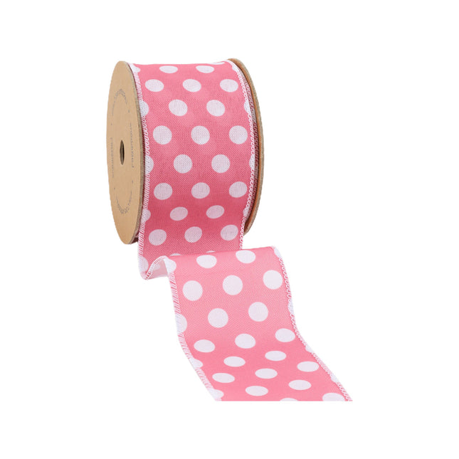 2 1/2" Wired Ribbon | Pink w/ White Polka Dot | 10 Yard Roll LaRibbons and Crafts