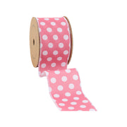 2 1/2" Wired Ribbon | Pink w/ White Polka Dot | 10 Yard Roll