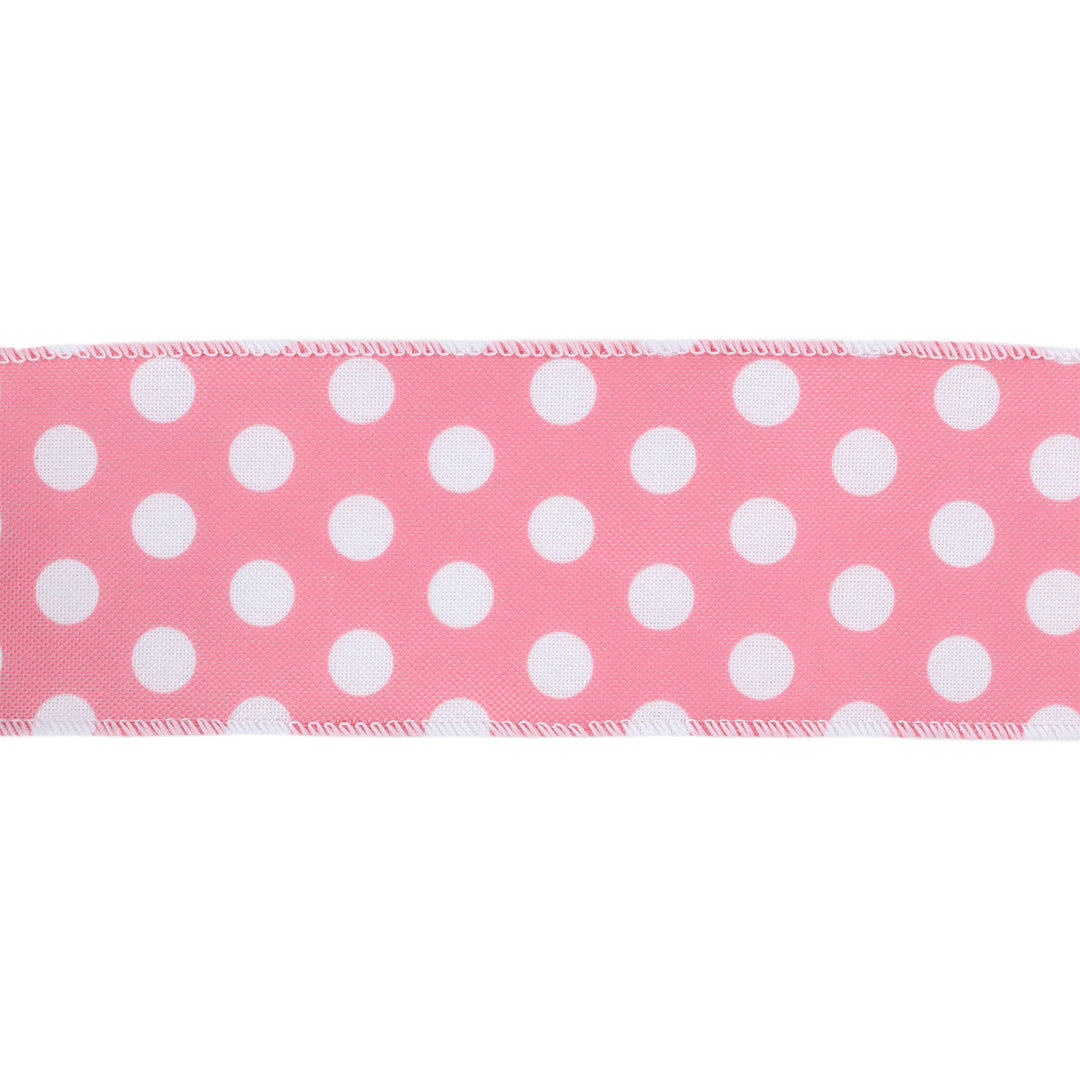 2 1/2" Wired Ribbon | Pink w/ White Polka Dot | 10 Yard Roll