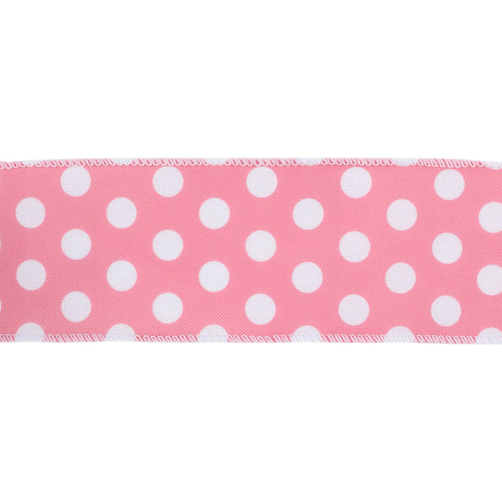 2 1/2" Wired Ribbon | Pink w/ White Polka Dot | 10 Yard Roll