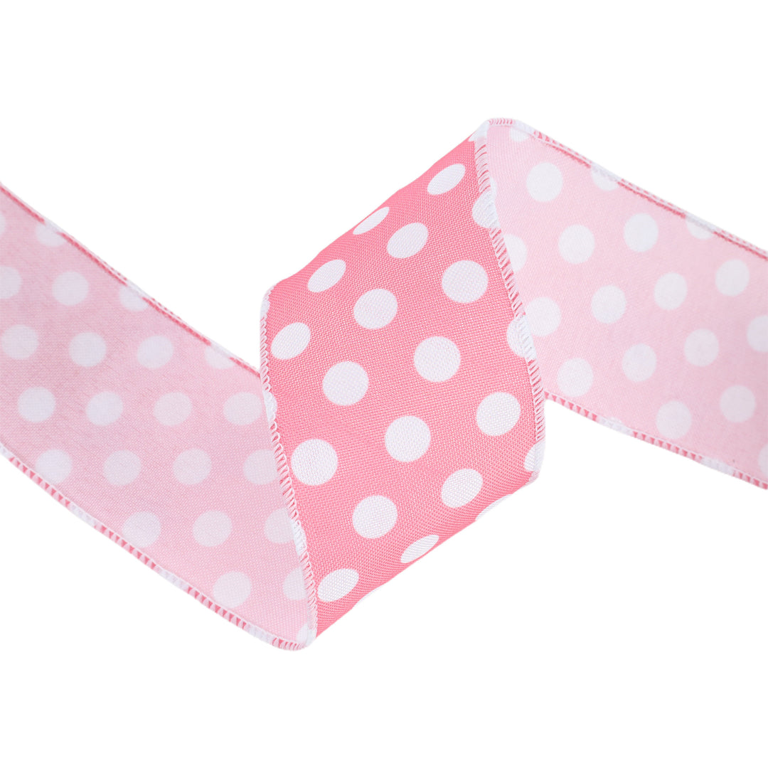 2 1/2" Wired Ribbon | Pink w/ White Polka Dot | 10 Yard Roll