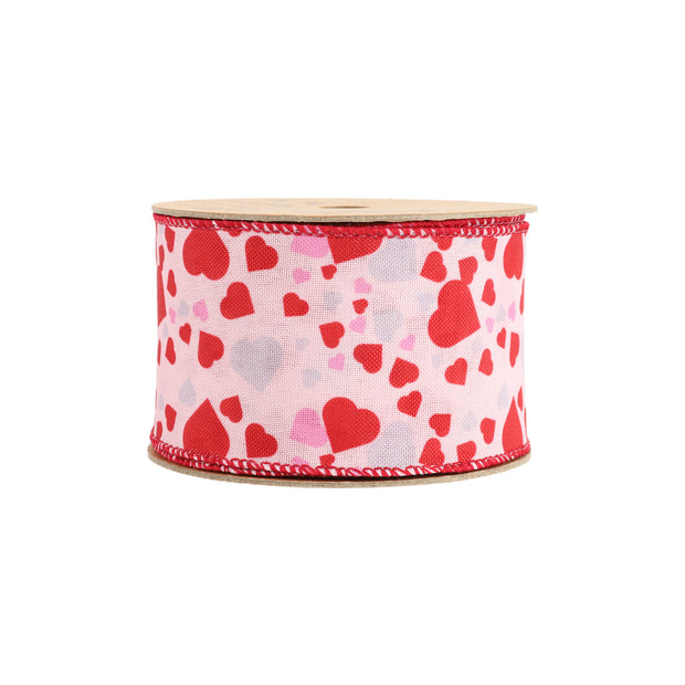 2 1/2" Wired Ribbon | Pink w/ Red/Pink/Allover Hearts