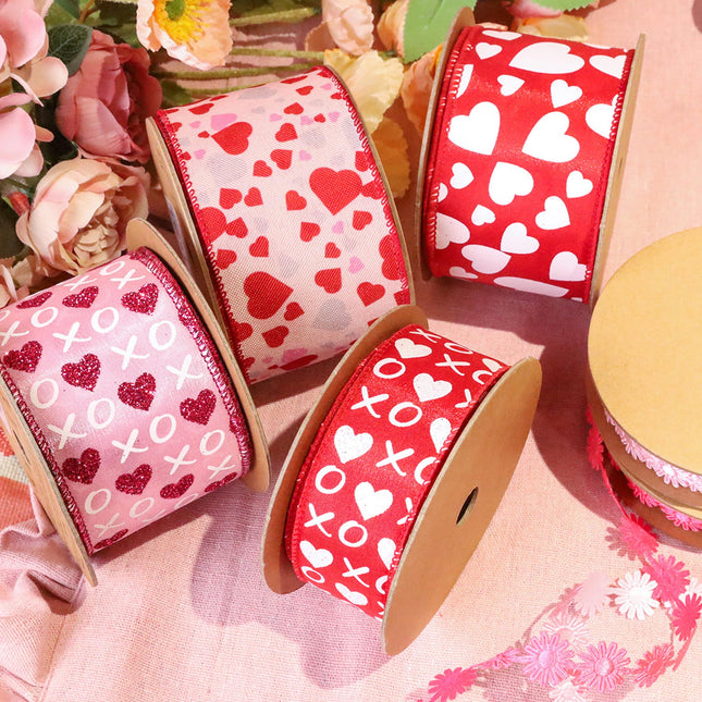 2 1/2" Wired Ribbon | Pink w/ Red/Pink/Allover Hearts LaRibbons and Crafts