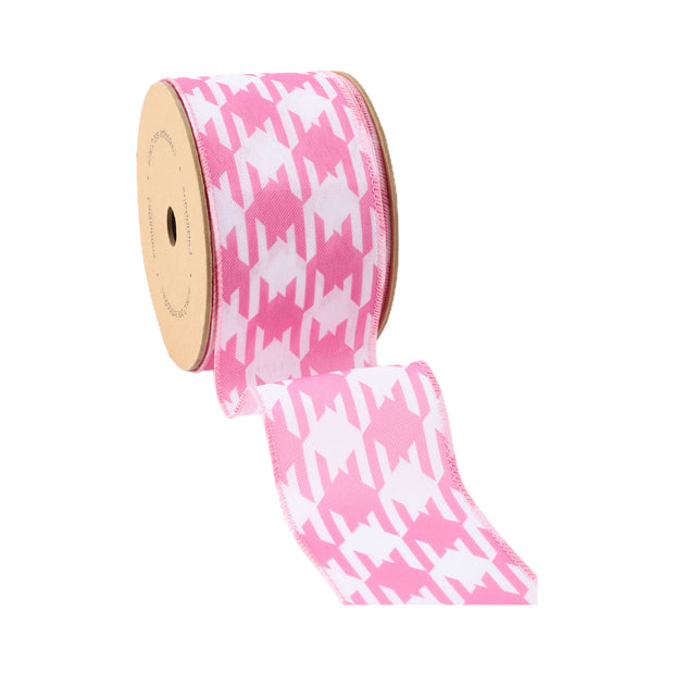 2 1/2" Wired Ribbon | Pink/White Herringbone | 10 Yard Roll