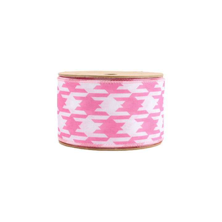 2 1/2" Wired Ribbon | Pink/White Herringbone | 10 Yard Roll