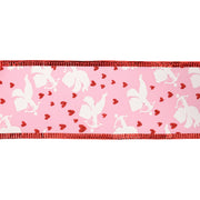 2 1/2" Wired Ribbon | Pink w/ White Cupids/ Red Glitter Hearts | 10 Yard Roll
