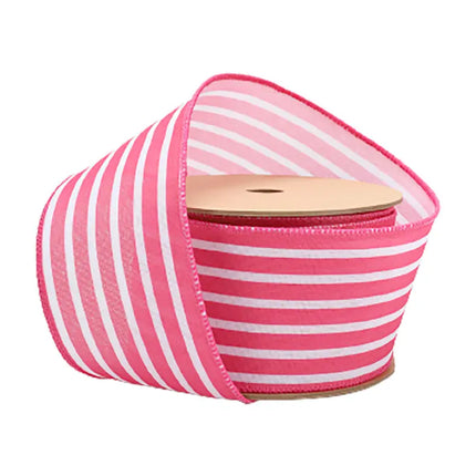 2 1/2" Wired Ribbon | Hot Pink/White Stripe | 10 Yard Roll LaRibbons and Crafts