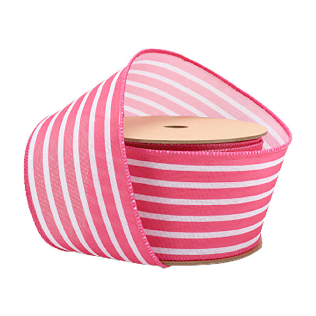 2 1/2" Wired Ribbon | Hot Pink/White Stripe | 10 Yard Roll LaRibbons and Crafts