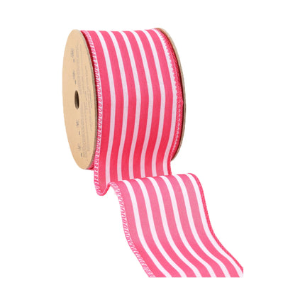2 1/2" Wired Ribbon | Hot Pink/White Stripe | 10 Yard Roll LaRibbons and Crafts
