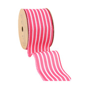 2 1/2" Wired Ribbon | Hot Pink/White Stripe | 10 Yard Roll