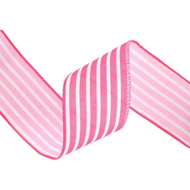 2 1/2" Wired Ribbon | Hot Pink/White Stripe | 10 Yard Roll