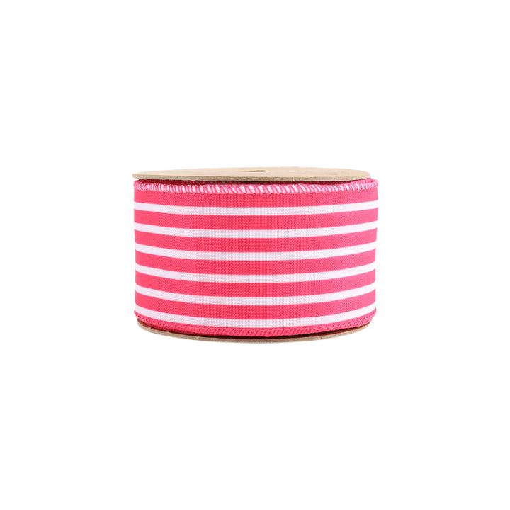 2 1/2" Wired Ribbon | Hot Pink/White Stripe | 10 Yard Roll