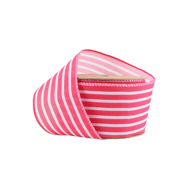 2 1/2" Wired Ribbon | Hot Pink/White Stripe | 10 Yard Roll LaRibbons and Crafts
