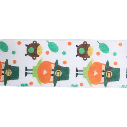 2 1/2" Wired Ribbon | White w/ Leprechaun & Pot O'Gold | 10 Yard Roll LaRibbons and Crafts