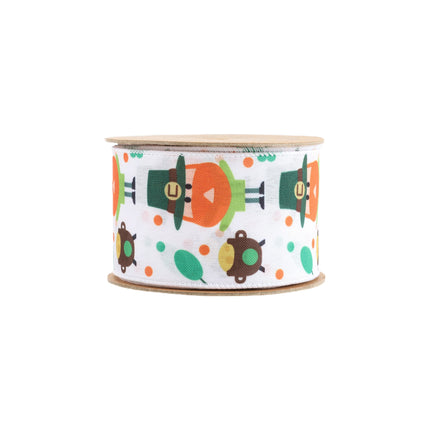2 1/2" Wired Ribbon | White w/ Leprechaun & Pot O'Gold | 10 Yard Roll LaRibbons and Crafts