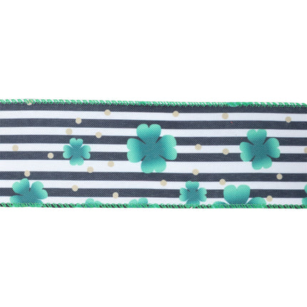 2 1/2" Wired Ribbon | Black/White Stripe Shamrock | 10 Yard Roll LaRibbons and Crafts