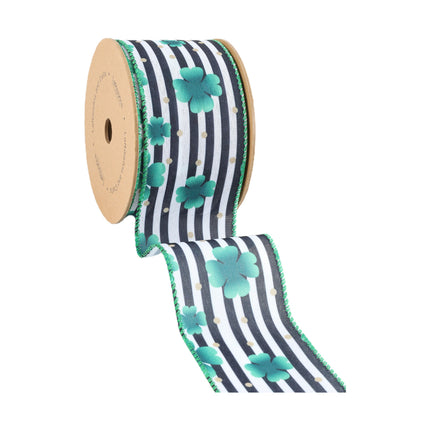 2 1/2" Wired Ribbon | Black/White Stripe Shamrock | 10 Yard Roll LaRibbons and Crafts