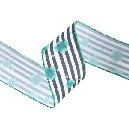 2 1/2" Wired Ribbon | Black/White Stripe Shamrock | 10 Yard Roll LaRibbons and Crafts
