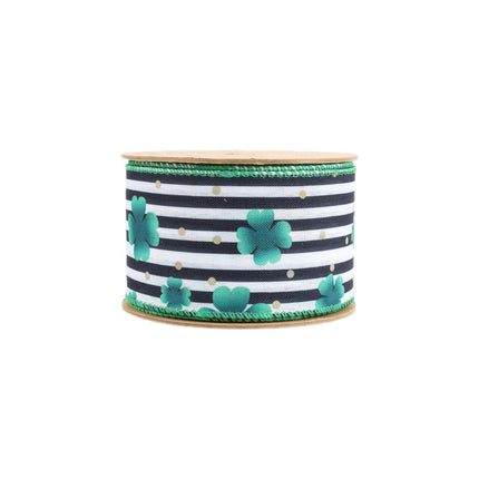 2 1/2" Wired Ribbon | Black/White Stripe Shamrock | 10 Yard Roll LaRibbons and Crafts
