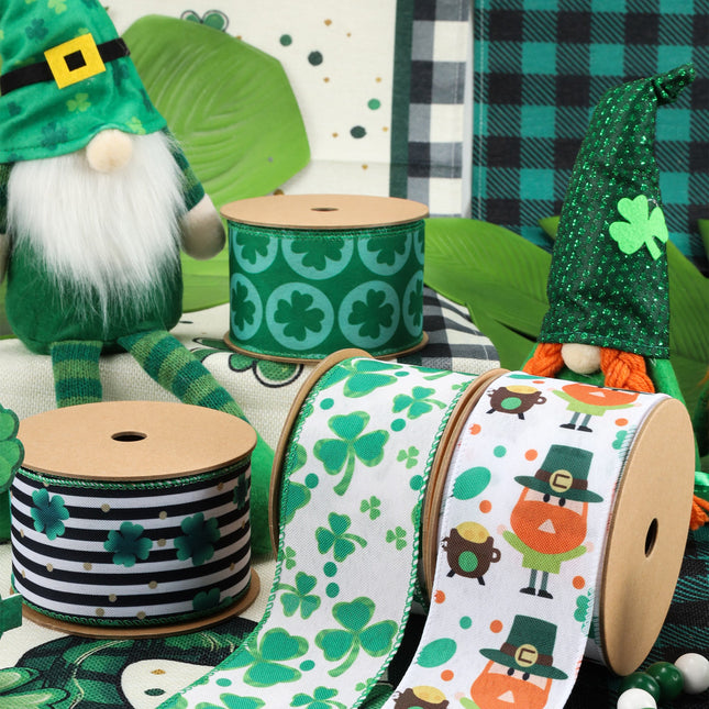 2 1/2" Wired Ribbon | Black/White Stripe Shamrock | 10 Yard Roll LaRibbons and Crafts