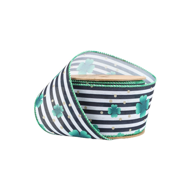 2 1/2" Wired Ribbon | Black/White Stripe Shamrock | 10 Yard Roll LaRibbons and Crafts