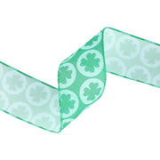 2 1/2" Wired Ribbon | Green Four Leaf Clover | 10 Yard Roll