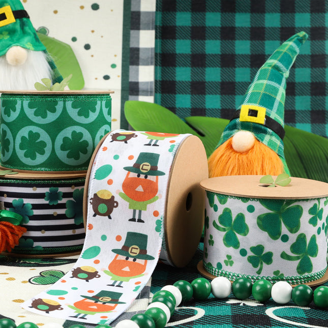 2 1/2" Wired Ribbon | Green Four Leaf Clover | 10 Yard Roll LaRibbons and Crafts