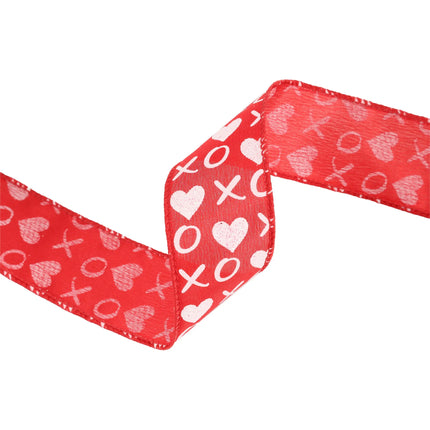 Wired Ribbon | Red w/ White Glitter Heart & XO | 10 Yard Roll LaRibbons and Crafts