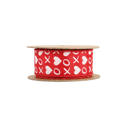 Wired Ribbon | Red w/ White Glitter Heart & XO | 10 Yard Roll LaRibbons and Crafts