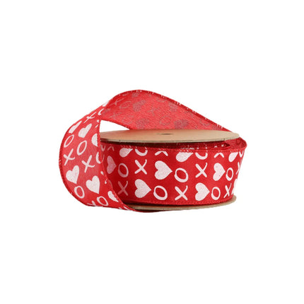 Wired Ribbon | Red w/ White Glitter Heart & XO | 10 Yard Roll LaRibbons and Crafts