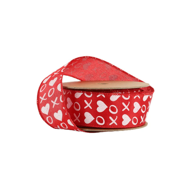 Wired Ribbon | Red w/ White Glitter Heart & XO | 10 Yard Roll LaRibbons and Crafts