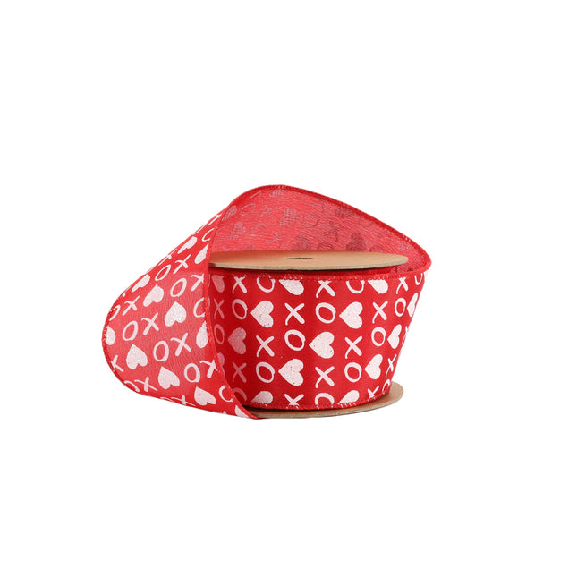Wired Ribbon | Red w/ White Glitter Heart & XO | 10 Yard Roll LaRibbons and Crafts