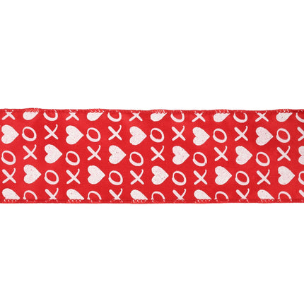 Wired Ribbon | Red w/ White Glitter Heart & XO | 10 Yard Roll LaRibbons and Crafts