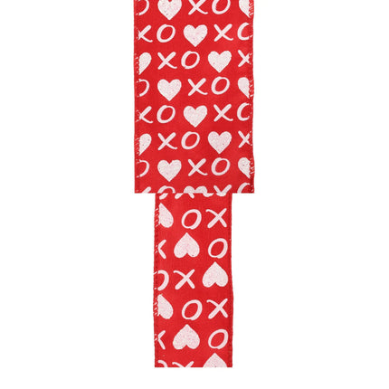 Wired Ribbon | Red w/ White Glitter Heart & XO | 10 Yard Roll LaRibbons and Crafts