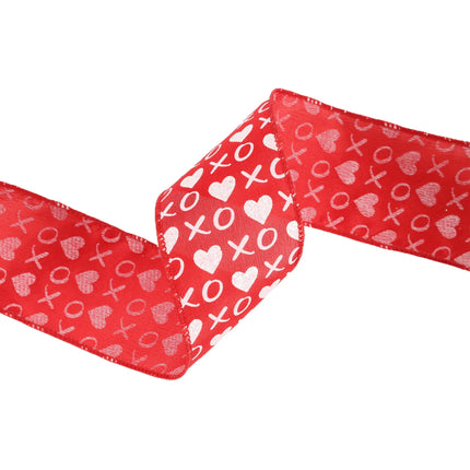 Wired Ribbon | Red w/ White Glitter Heart & XO | 10 Yard Roll LaRibbons and Crafts