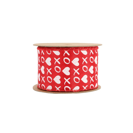 Wired Ribbon | Red w/ White Glitter Heart & XO | 10 Yard Roll LaRibbons and Crafts