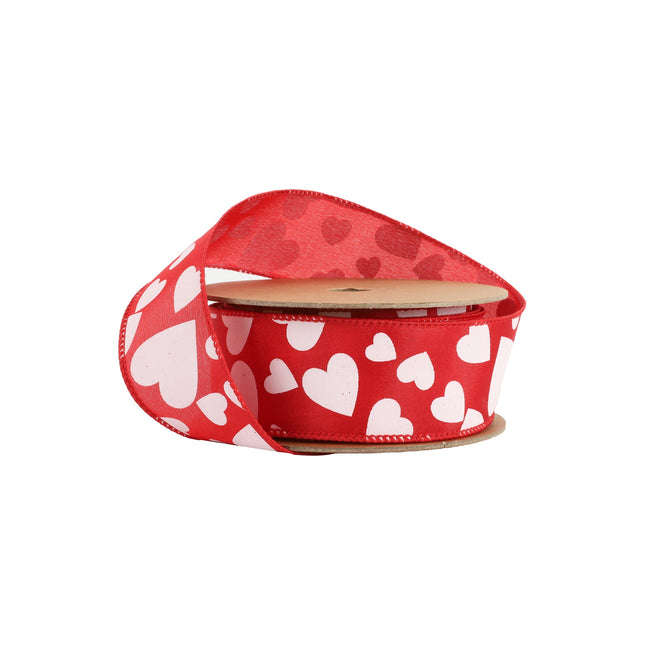 Wired Ribbon | Red w/ Multi Size White Hearts | 10 Yard Roll LaRibbons and Crafts