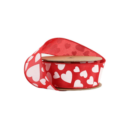 Wired Ribbon | Red w/ Multi Size White Hearts | 10 Yard Roll LaRibbons and Crafts