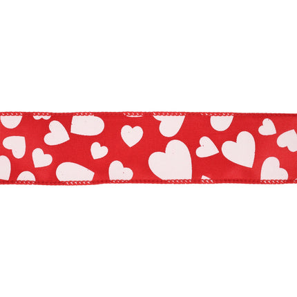Wired Ribbon | Red w/ Multi Size White Hearts | 10 Yard Roll LaRibbons and Crafts