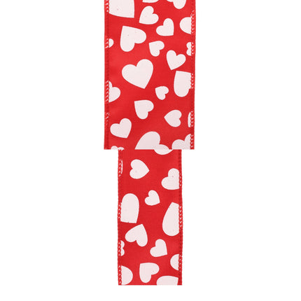 Wired Ribbon | Red w/ Multi Size White Hearts | 10 Yard Roll LaRibbons and Crafts