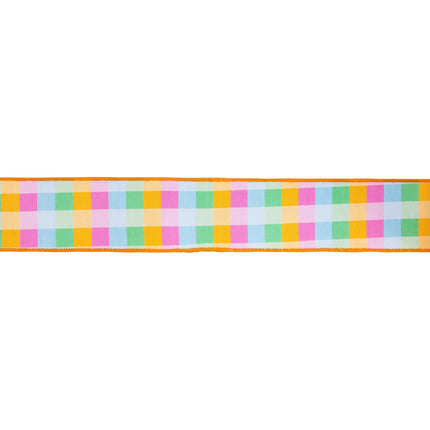 2 1/2" Wired Dupioni Ribbon | Bright Multi-Check w/ Yellow Backing | 10 Yard Roll LaRibbons and Crafts