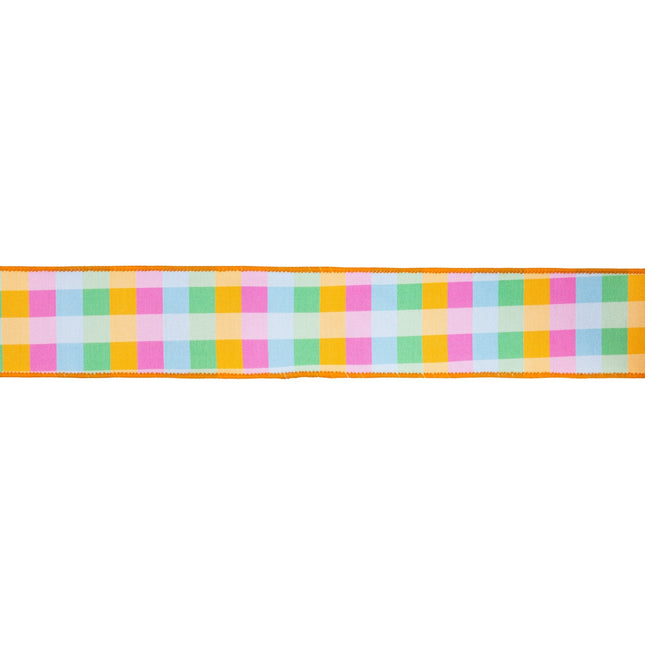 2 1/2" Wired Dupioni Ribbon | Bright Multi-Check w/ Yellow Backing | 10 Yard Roll LaRibbons and Crafts