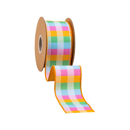 2 1/2" Wired Dupioni Ribbon | Bright Multi-Check w/ Yellow Backing | 10 Yard Roll LaRibbons and Crafts