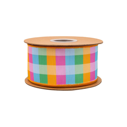 2 1/2" Wired Dupioni Ribbon | Bright Multi-Check w/ Yellow Backing | 10 Yard Roll LaRibbons and Crafts