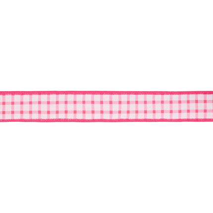 Coral grid on white 1 1/2" wired dupioni ribbon with coral backing, perfect for Easter decor