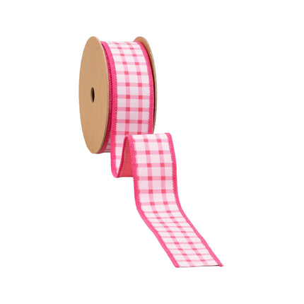 1 1/2"  coral grid wired dupioni ribbon with coral backing, great for wreaths and party favors
